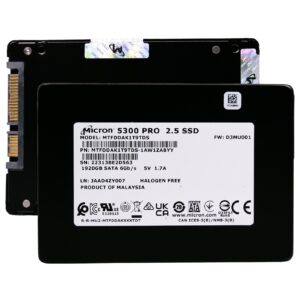 Micron MTFDDAK1T9TDS 5300 Pro 1.92TB SATA enterprise SSD, front and rear view